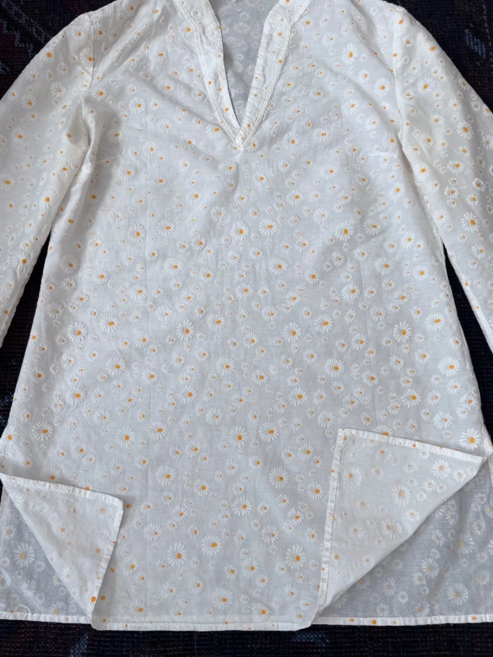 Tory Burch Daisy-Print Floral V-Neck Tunic Blouse | Size Small | Ivory White